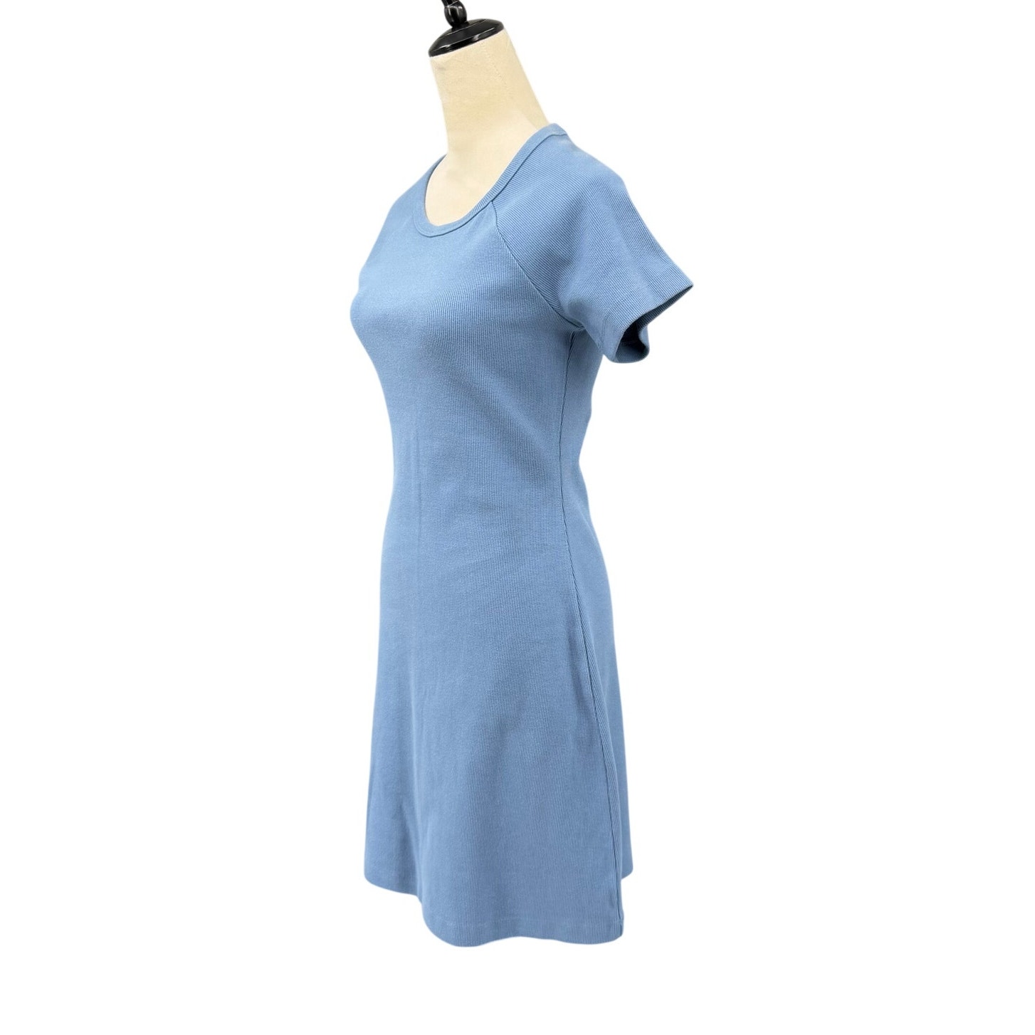 Upwest Nwt Blue Ribbed Compression Thick Knit Fitted T-Shirt Mini Dress — image 3 of 8
